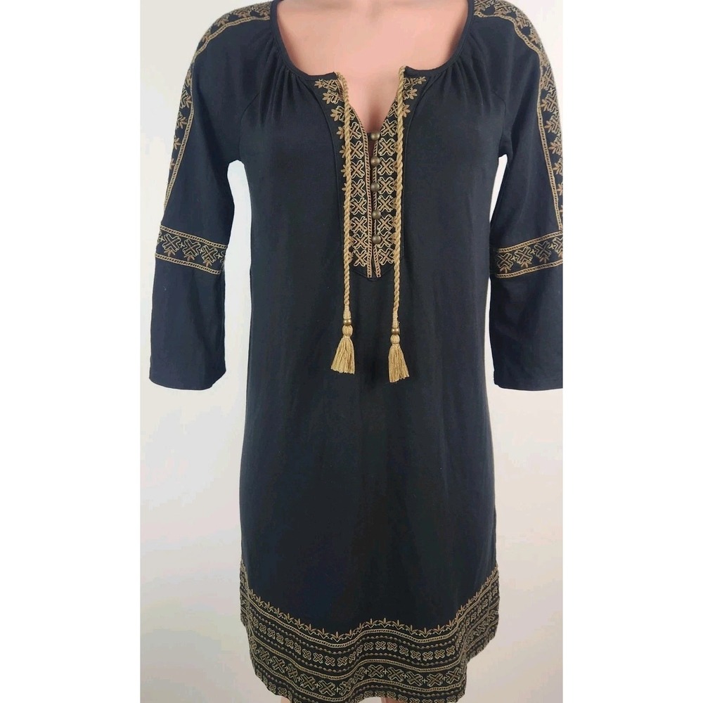 J Jill black 3/4 sleeve with embroidery Dress size XS Petite